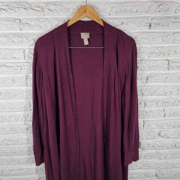 Chicos Womens Sweater 3 Standard XL Cardigan Open Burgundy Rayon Office BUR14E - Picture 3 of 10